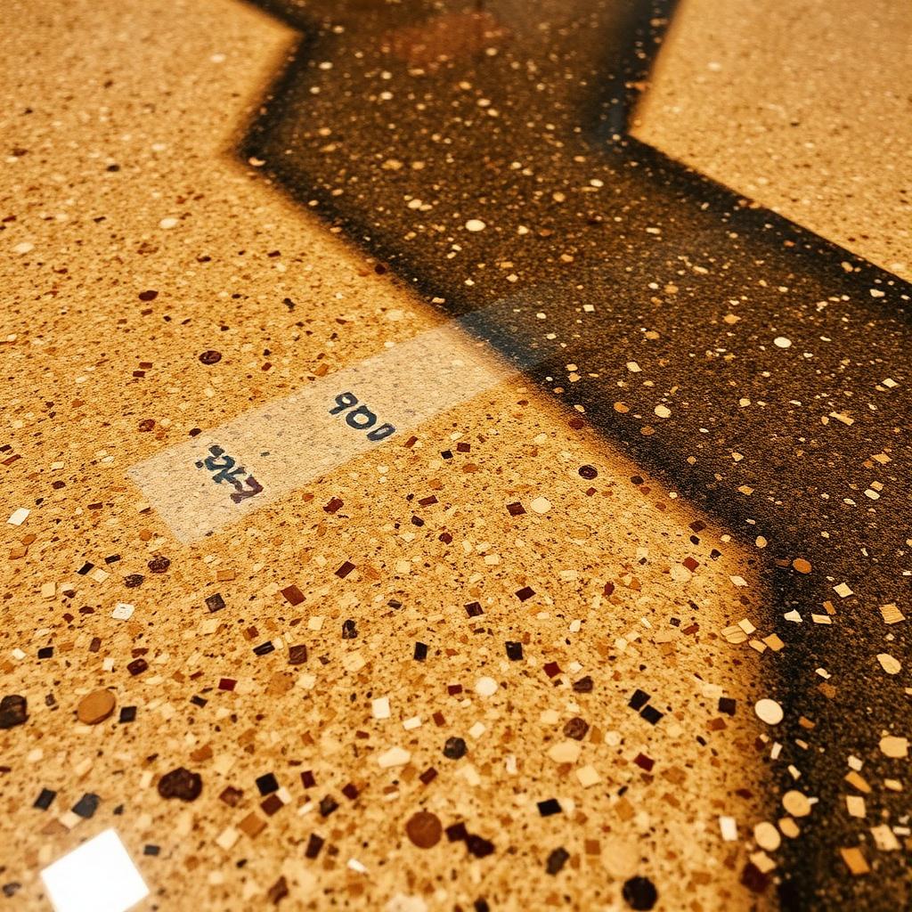 Tan and brown decorative flake epoxy floor close-up — Frisco install