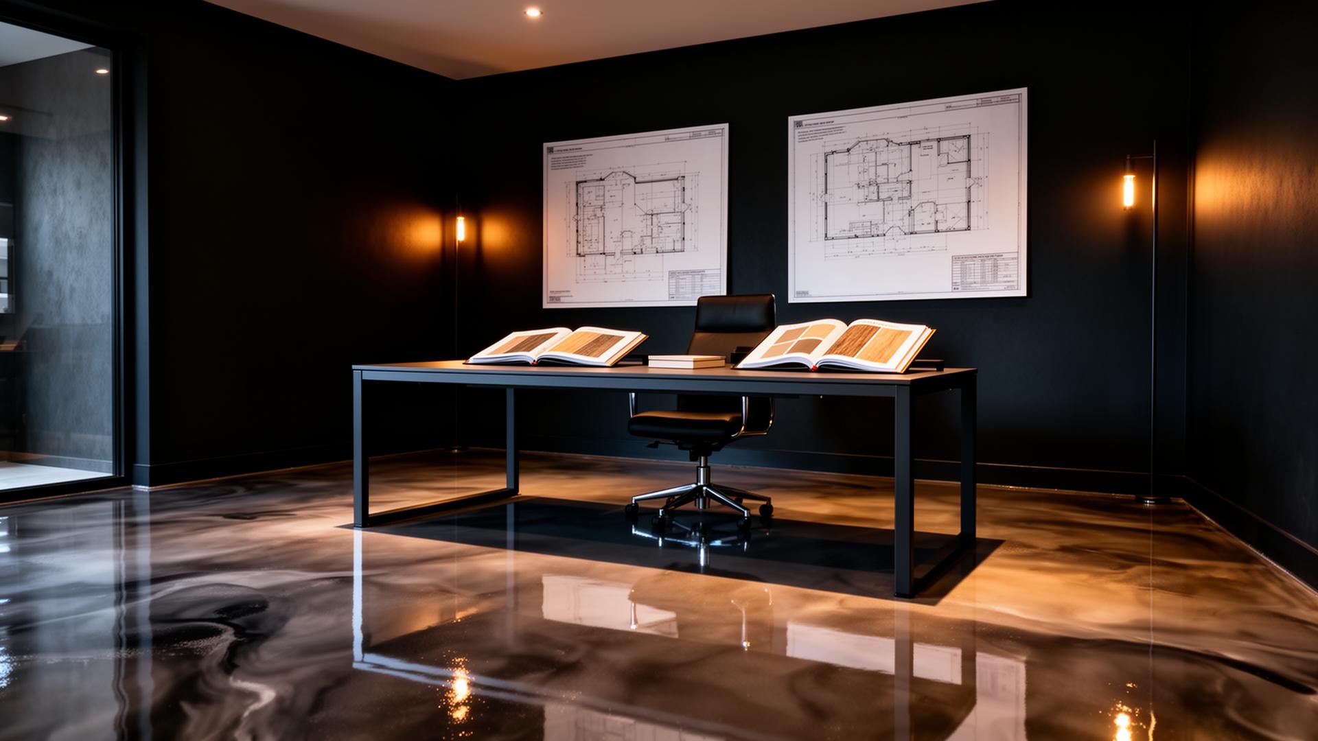 IronCoat Epoxy consultation desk with floor sample books