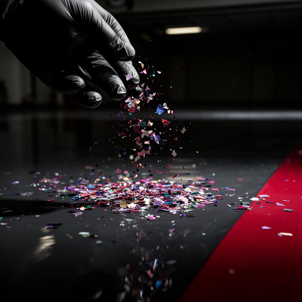 Decorative color flakes broadcast onto a freshly coated epoxy floor